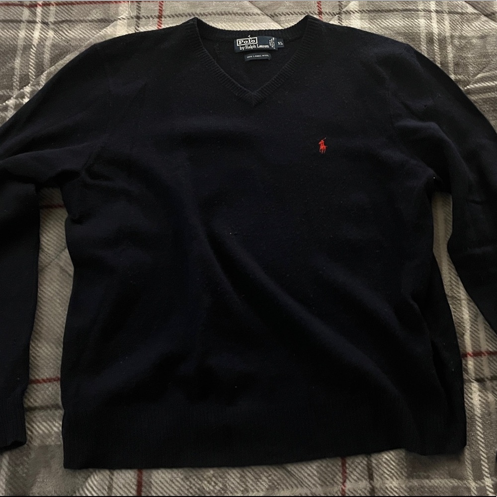 Used V Neck Polo Ralph Lauren merino wool sweater dark blue please read post 🏇